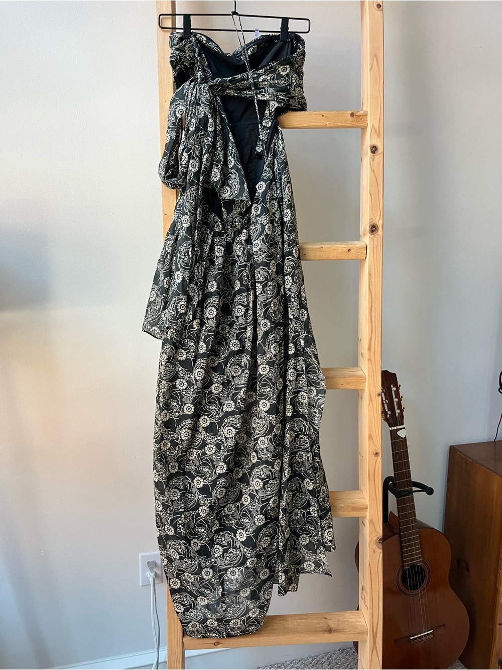 Rebecca Taylor Black and White Floral Off-Shoulder Maxi Dress - Picture 3 of 3